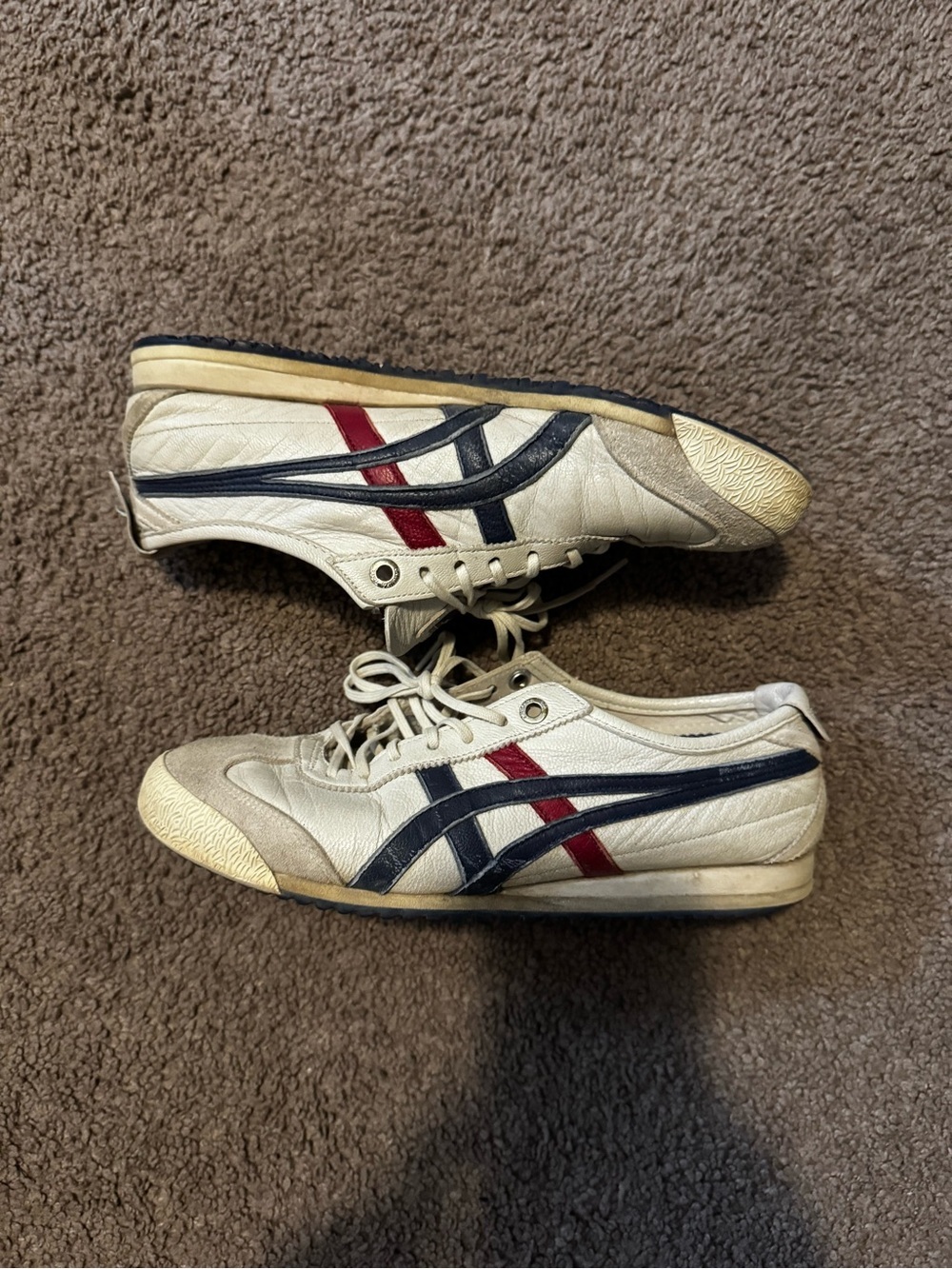 Asics Women's White Sneakers with Navy & Red Stripes